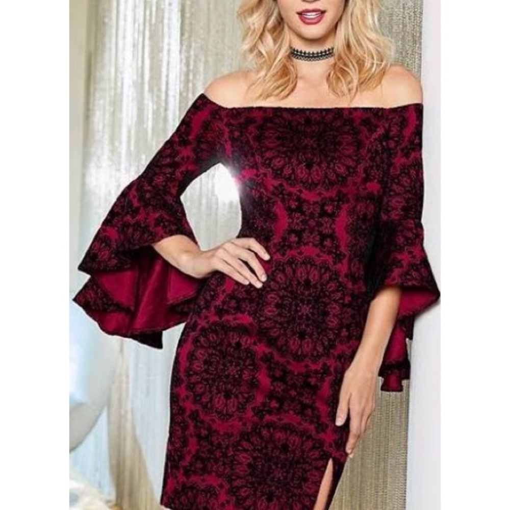 Venus Burgundy Velvet Off the Shoulder Witchy Vamp Goth Dress Size 12
